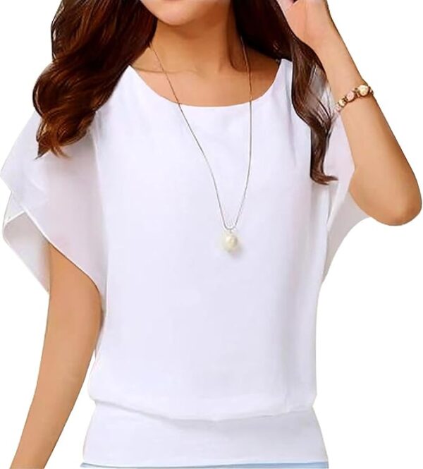 Neineiwu Women's Summer Loose Casual Short Sleeve Chiffon Top T-Shirt Blouse - Image 2