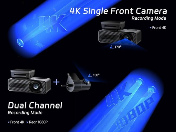 P1 Duo 4K Dash Cam Front and Rear, 64GB SD Card, 4K+1080P Dual Dash Camera for Cars - Image 3