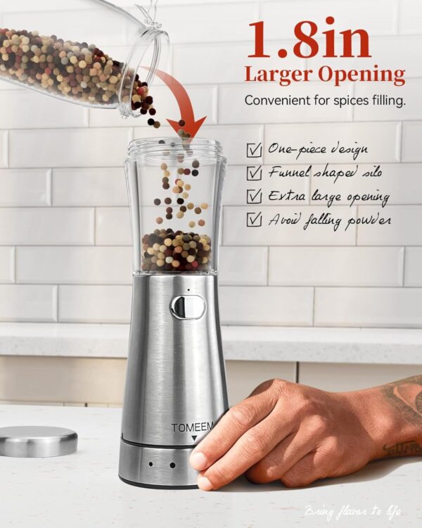 Electric Salt and Pepper Grinder Set with Storage Base, Stainless Steel Rechargeable - Image 3