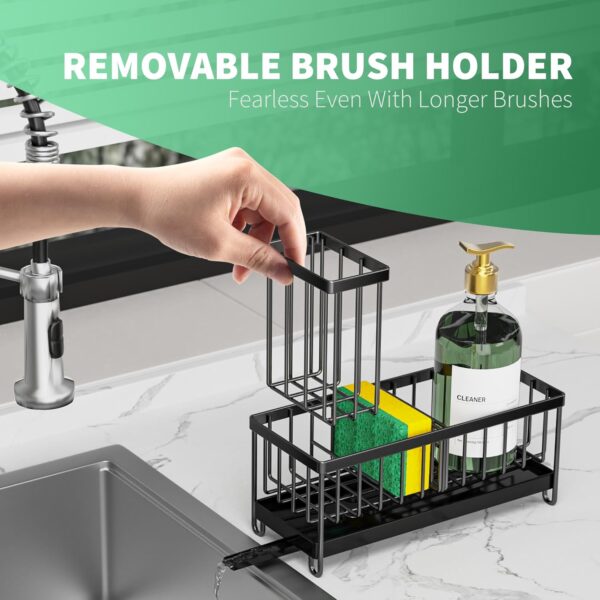 Cisily Sponge Holder for Kitchen Sink, Sink Caddy with High Brush Holder, - Image 2