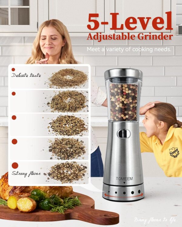 Electric Salt and Pepper Grinder Set with Storage Base, Stainless Steel Rechargeable - Image 2