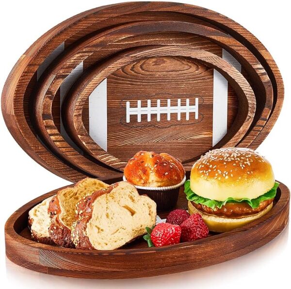 Geetery 3 Pcs Football Serving Trays and Platters Wooden Shaped