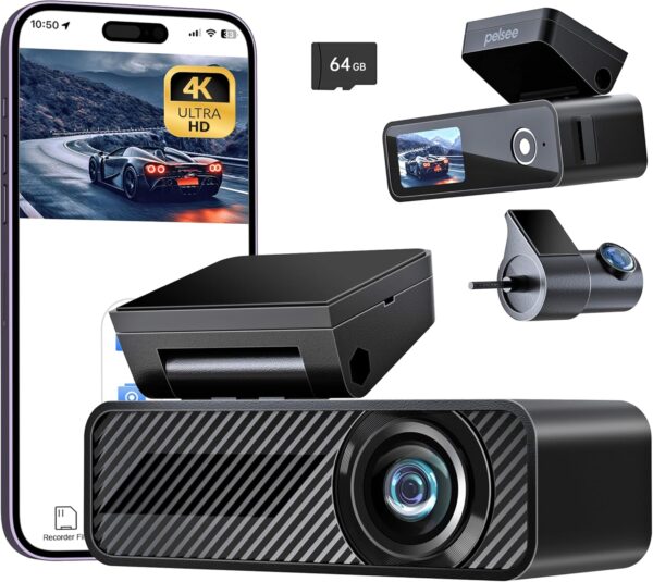 P1 Duo 4K Dash Cam Front and Rear, 64GB SD Card, 4K+1080P Dual Dash Camera for Cars - Image 2