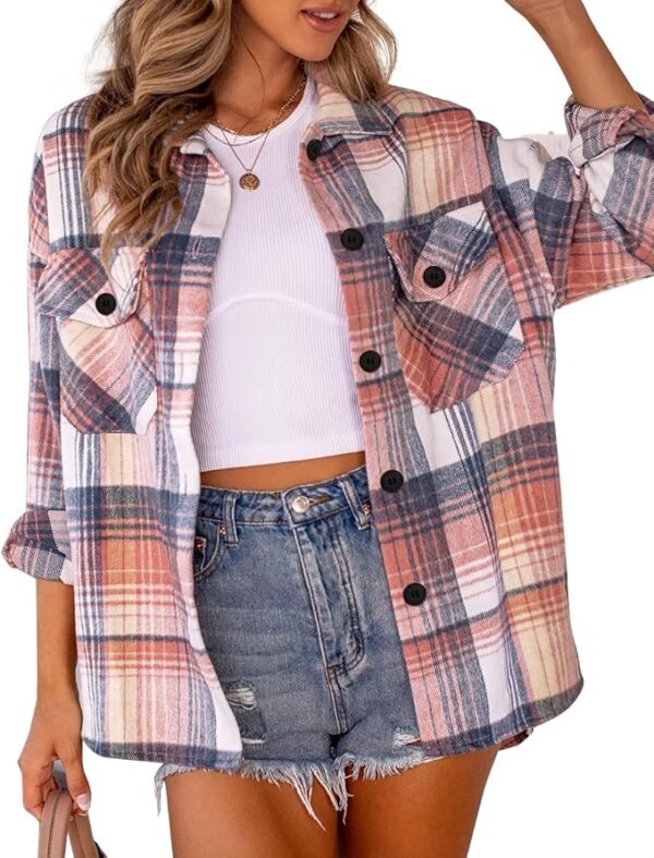 Womens Flannel Shacket Casual Jacket - Image 2